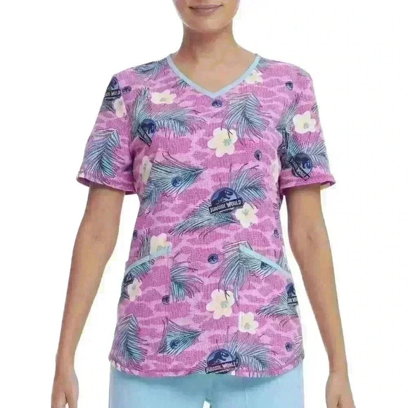 Scrubstar Womens V-Neck Scrub Top Ultra Soft Size M, L, XL, 3XL Jurassic World - Picture 9 of 11